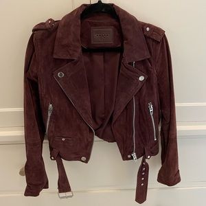 BLANKNYC Faux Suede Moto Jacket in Merlot/Wine - Size Small